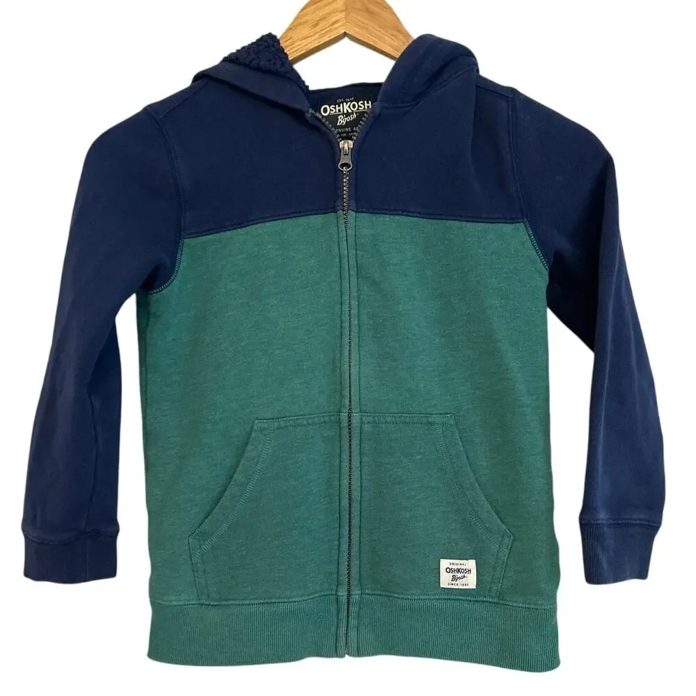 OshKosh B'gosh Boys Youth Zip Hoodie Green Navy 8 Medium